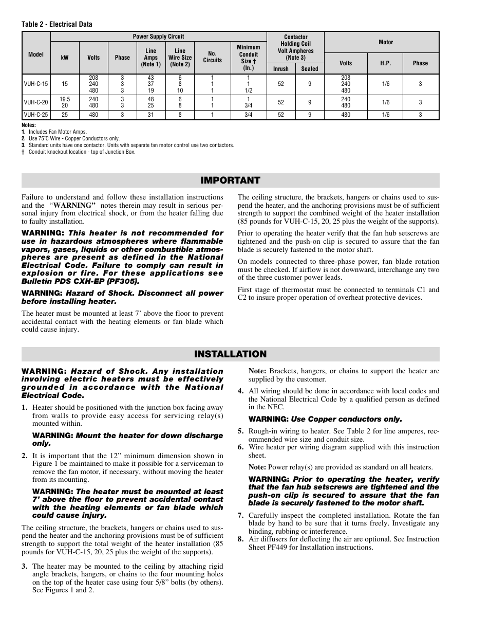 Important, Installation | Chromalox PF451-3 User Manual | Page 2 / 4