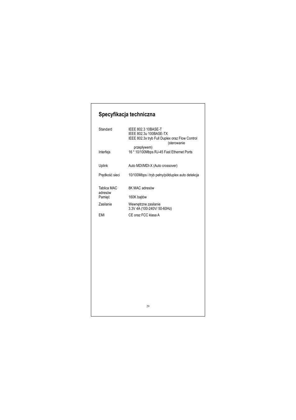 Specyfikacja techniczna | Longshine LCS-FS9116-B User Manual | Page 31 / 35
