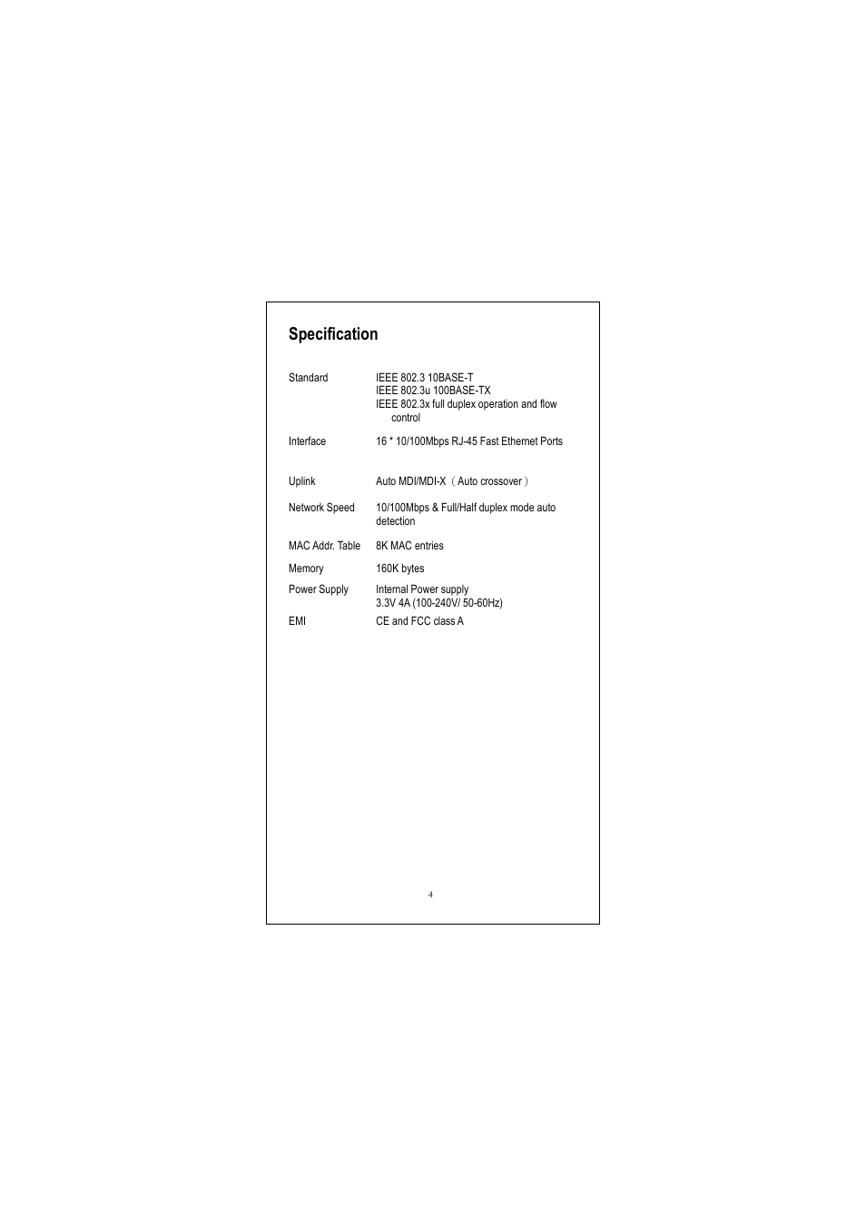 Specification | Longshine LCS-FS9116-B User Manual | Page 6 / 35