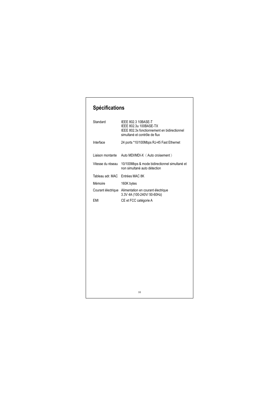 Spécifications | Longshine LCS-FS8124-B User Manual | Page 11 / 35