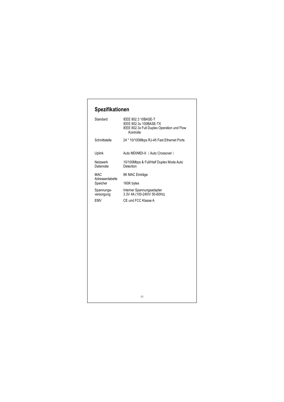 Spezifikationen | Longshine LCS-FS8124-B User Manual | Page 16 / 35