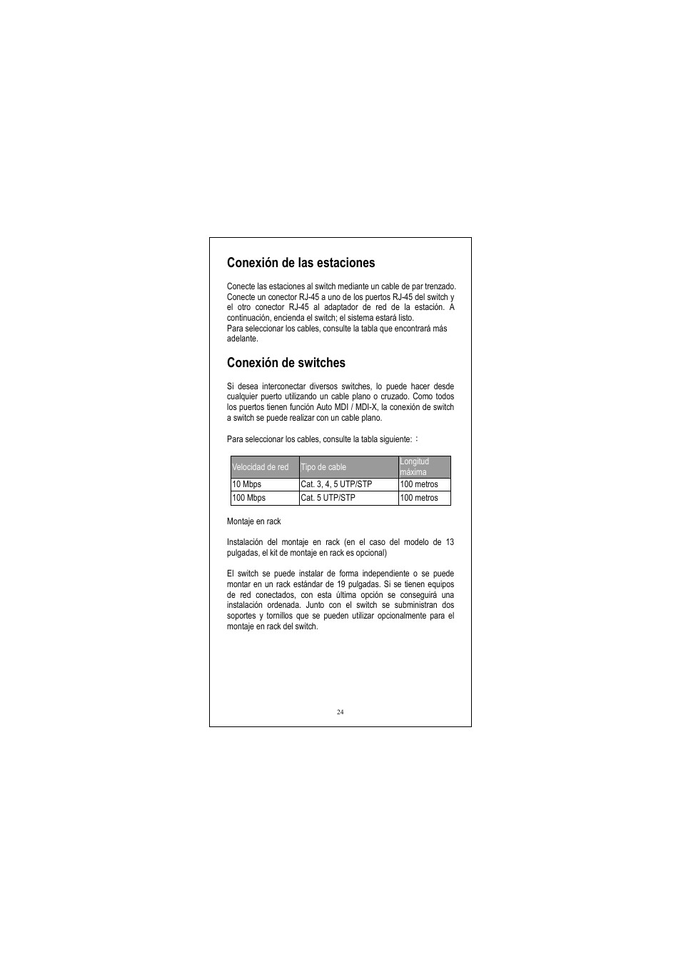 Conexión de las estaciones, Conexión de switches | Longshine LCS-FS8124-B User Manual | Page 25 / 35