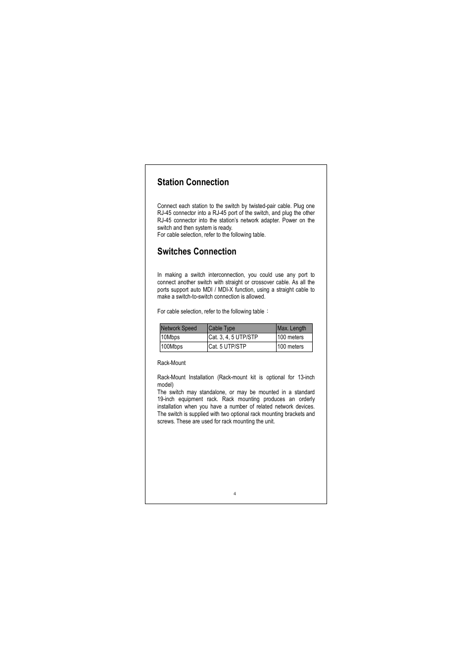Station connection, Switches connection | Longshine LCS-FS8124-B User Manual | Page 5 / 35