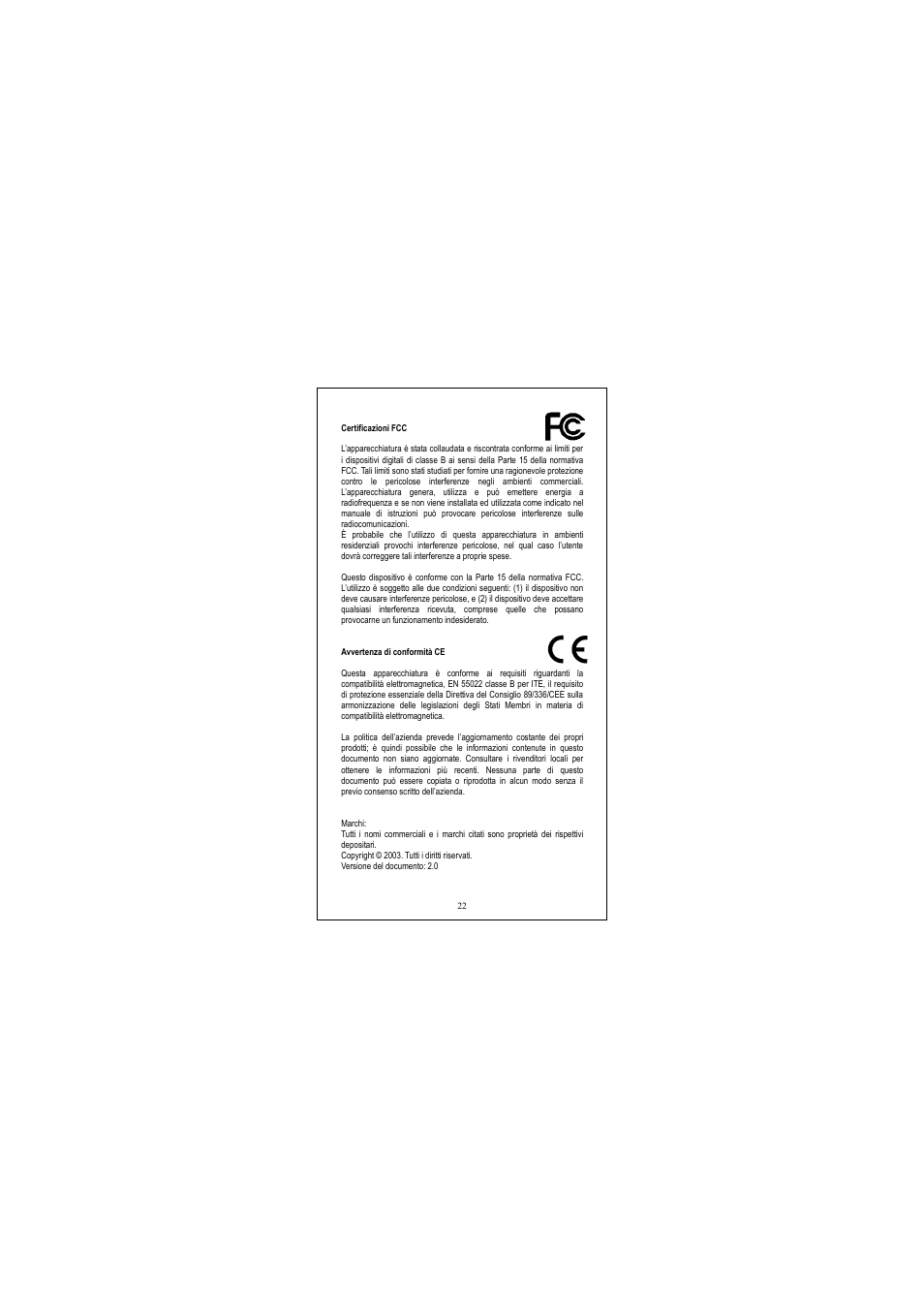 Certificazioni fcc, Avvertenza di conformità ce | Longshine LCS-GS7108-D User Manual | Page 22 / 36