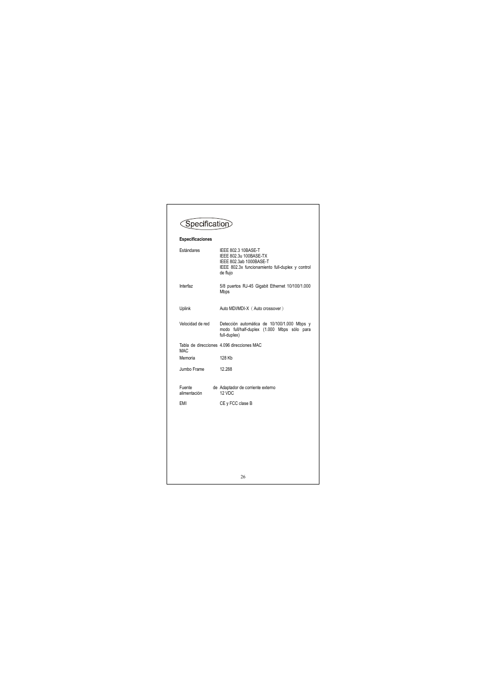 Especificaciones | Longshine LCS-GS7108-D User Manual | Page 26 / 36