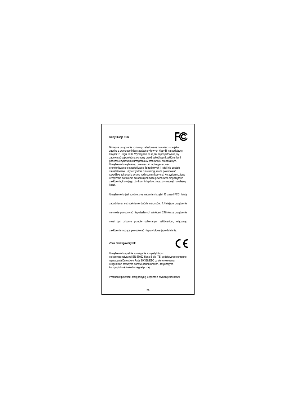 Znak ostrzegawczy ce | Longshine LCS-GS7108-D User Manual | Page 28 / 36