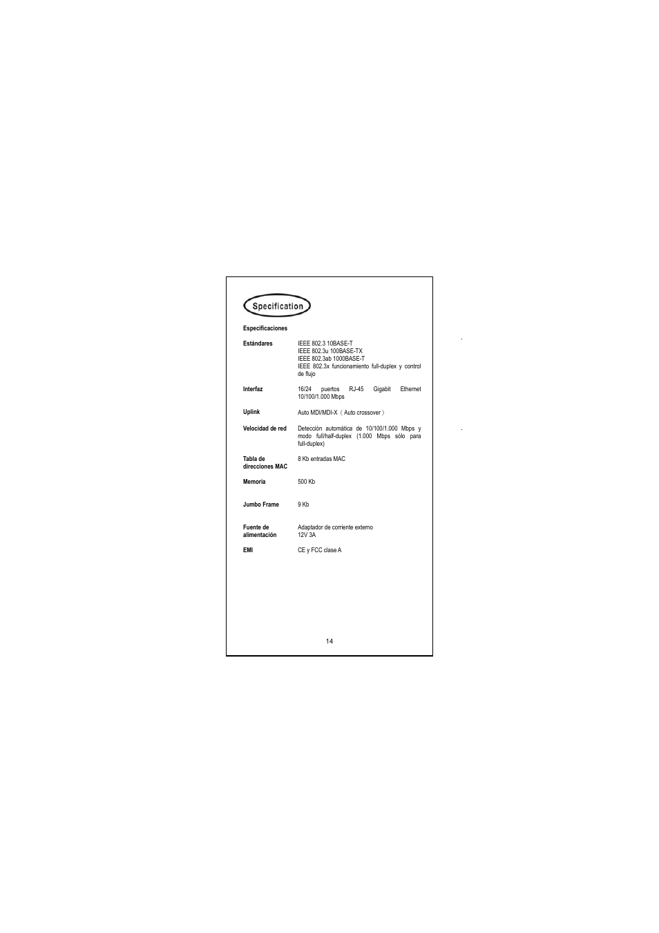 Especificaciones | Longshine LCS-GS8116-A User Manual | Page 15 / 32