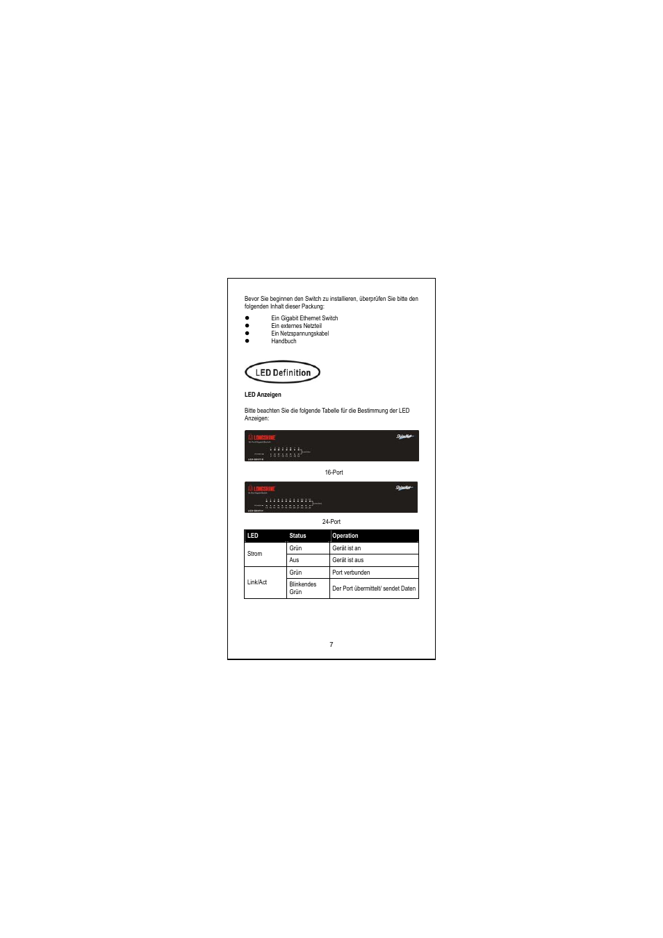 Led anzeigen | Longshine LCS-GS8116-A User Manual | Page 8 / 32