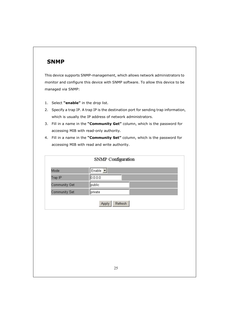 Snmp | Longshine LCS-GS9428 User Manual | Page 25 / 46