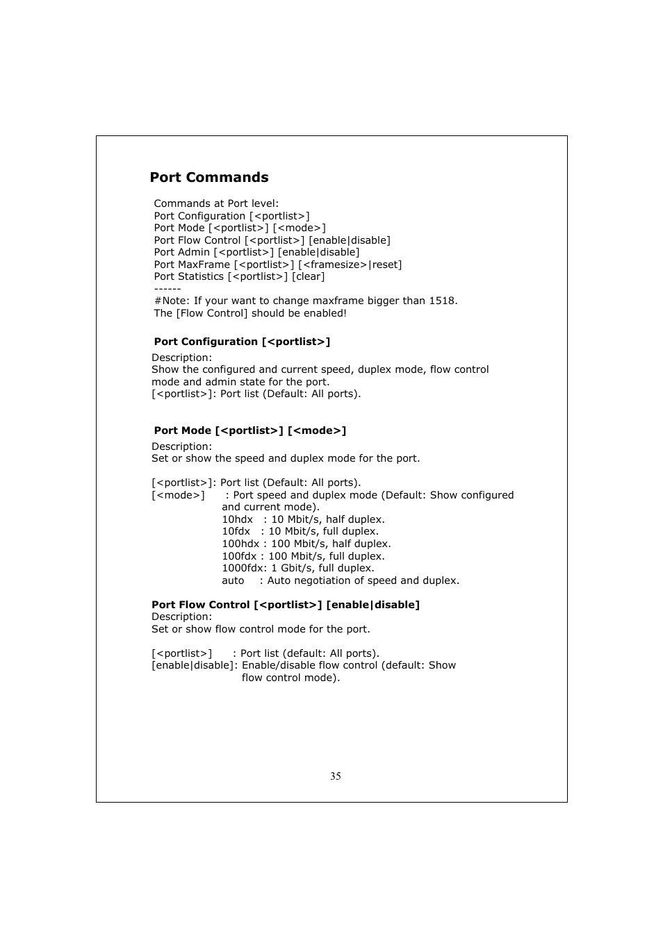 Port commands | Longshine LCS-GS9428 User Manual | Page 35 / 46