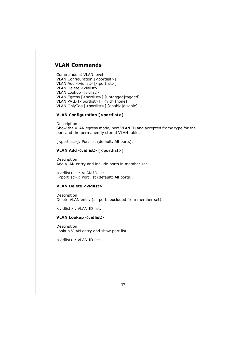 Vlan commands | Longshine LCS-GS9428 User Manual | Page 37 / 46