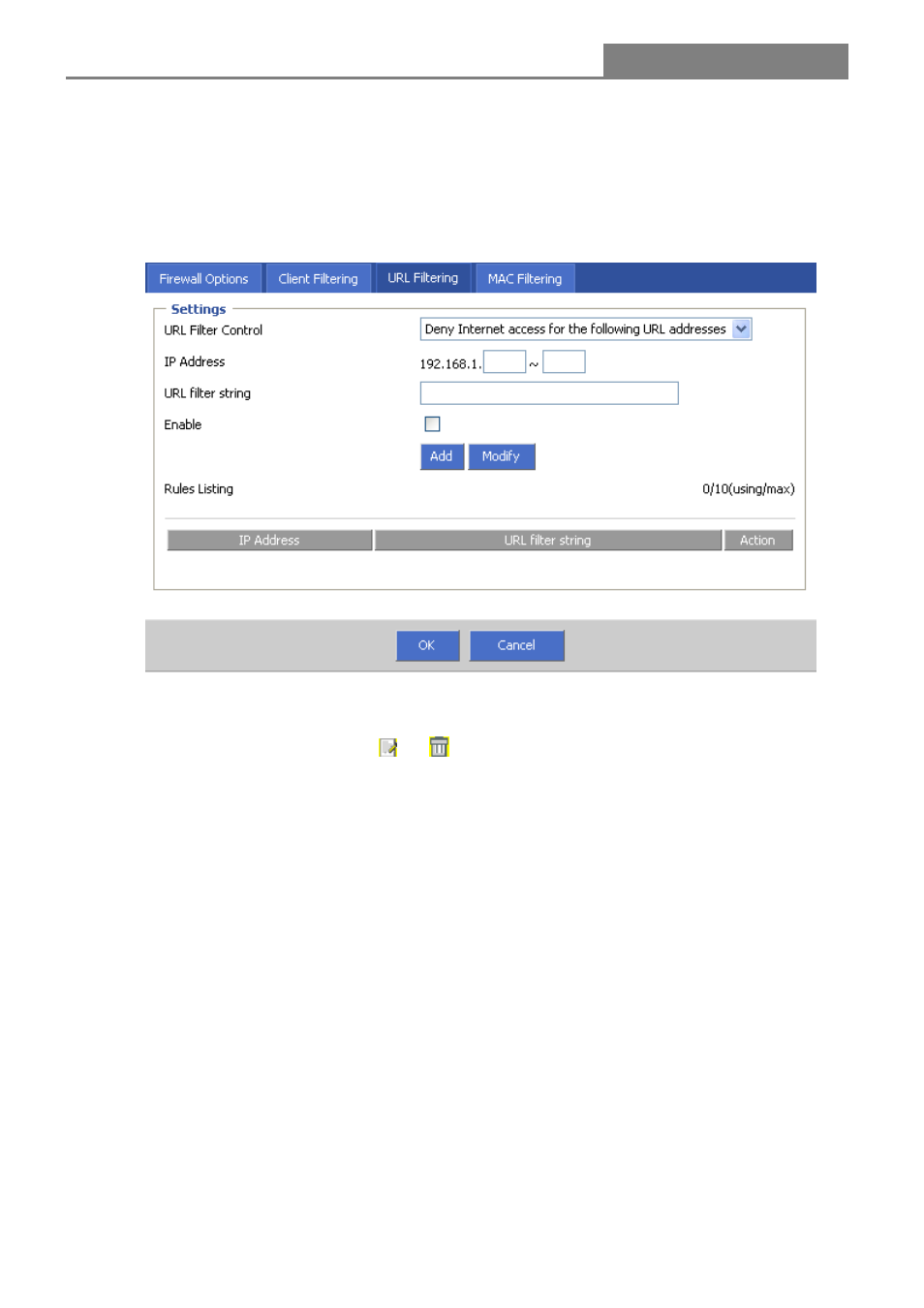 3 url filtering, 4 mac filtering, Ip sharing router | Longshine LCS-IR2114-D User Manual | Page 42 / 53