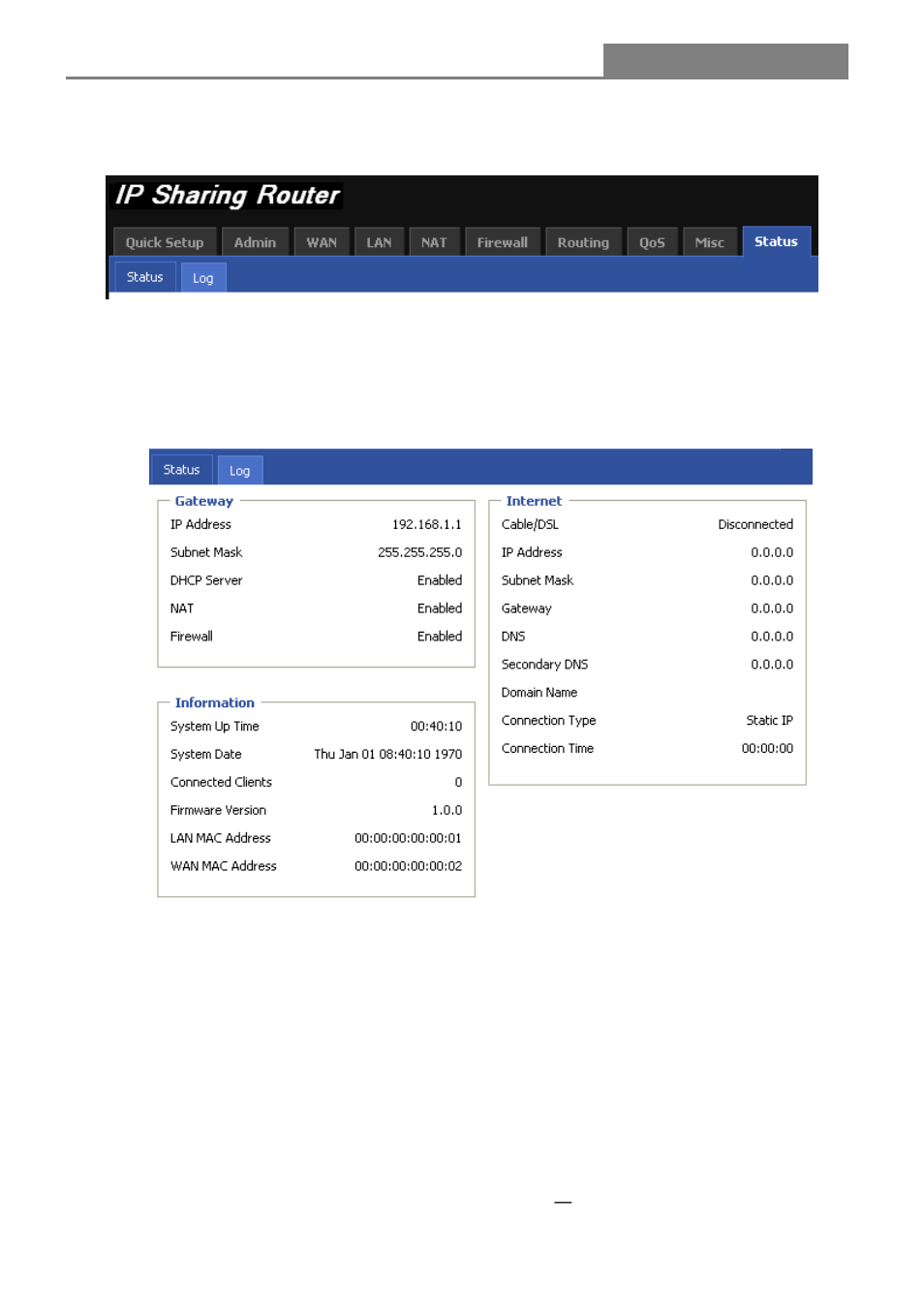 9 status, 1 status, 2 log | Ip sharing router | Longshine LCS-IR2114-D User Manual | Page 50 / 53