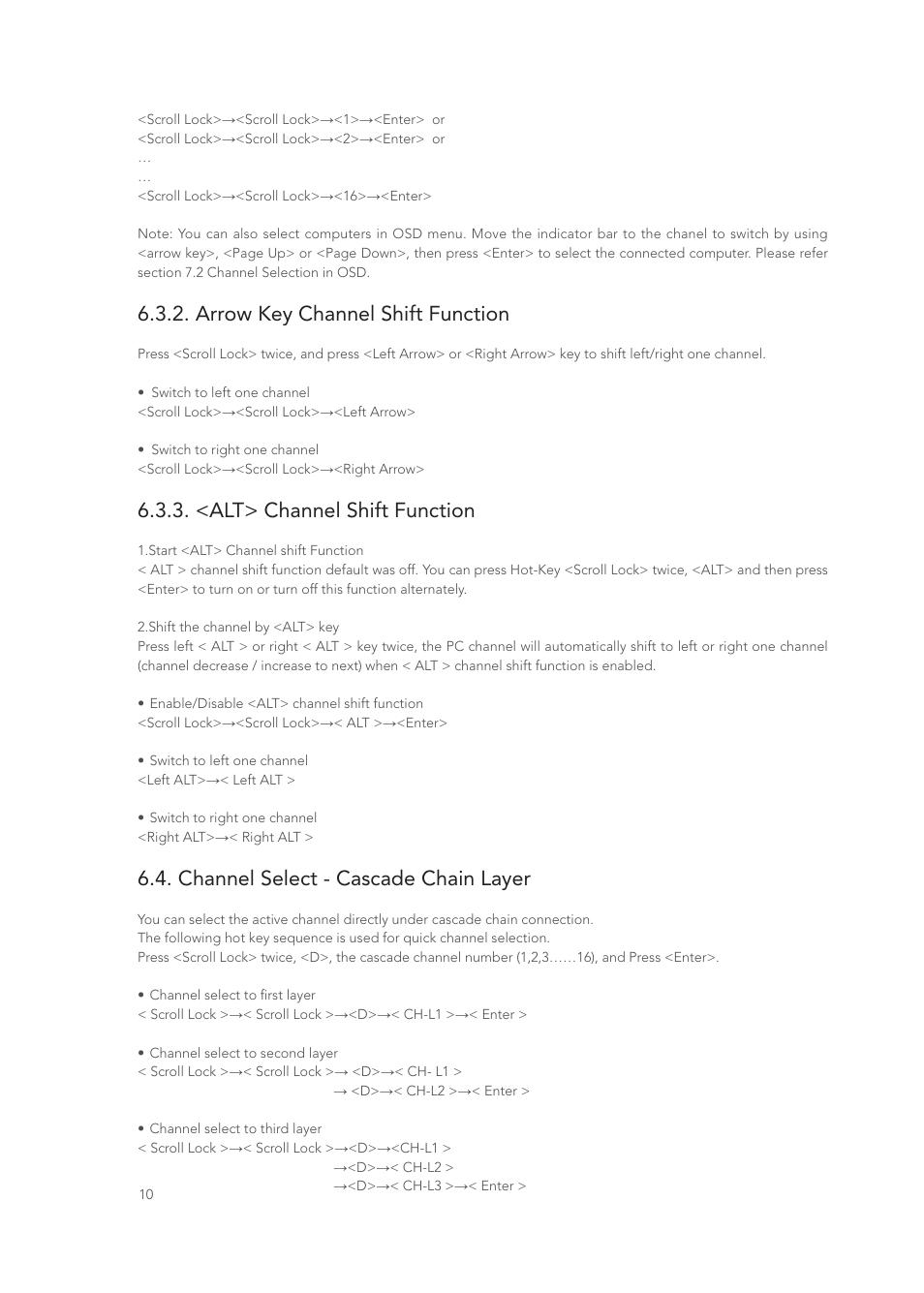 Arrow key channel shift function, <alt> channel shift function, Channel select - cascade chain layer | Longshine LCS-K916 User Manual | Page 11 / 21