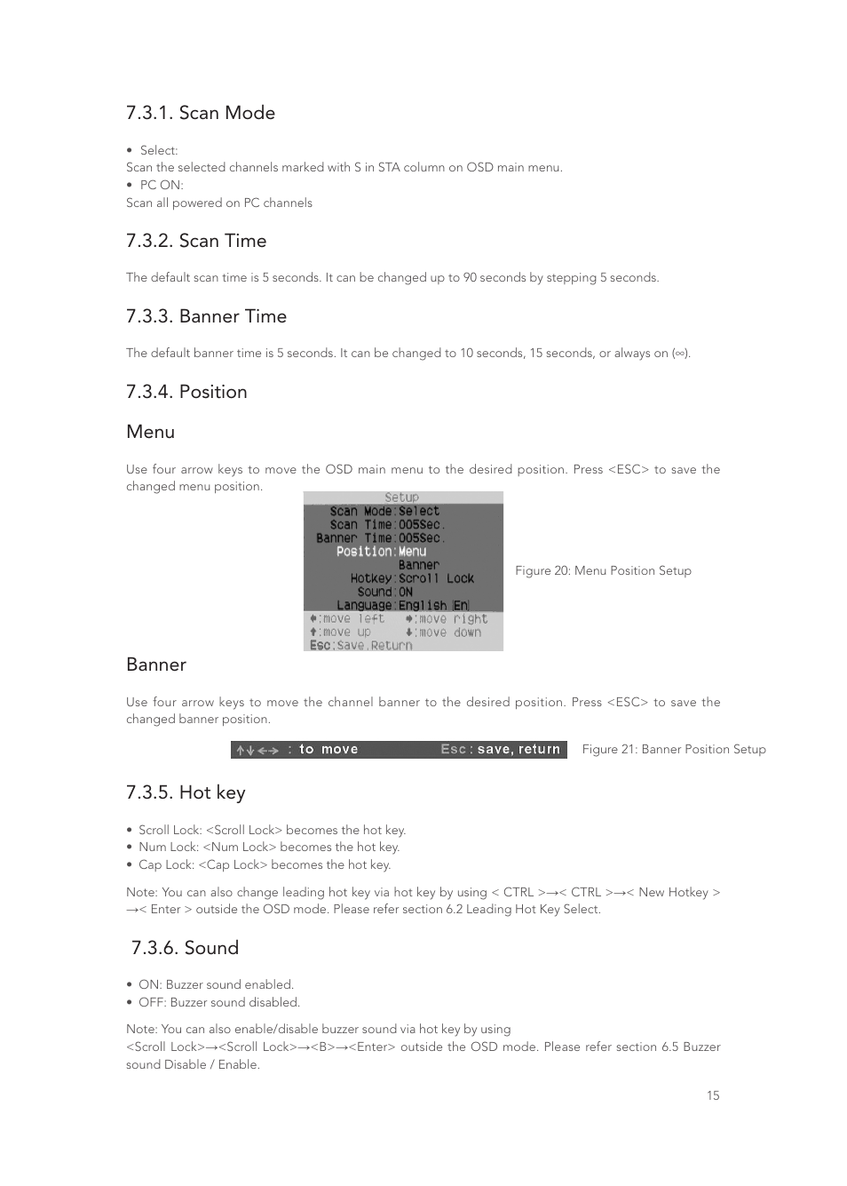 Scan mode, Scan time, Banner time | Position menu, Banner, Hot key, Sound | Longshine LCS-K916 User Manual | Page 16 / 21