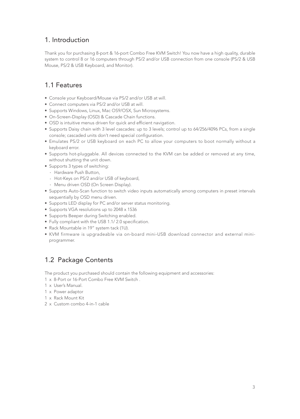 Introduction, 1 features, 2 package contents | Longshine LCS-K916 User Manual | Page 4 / 21