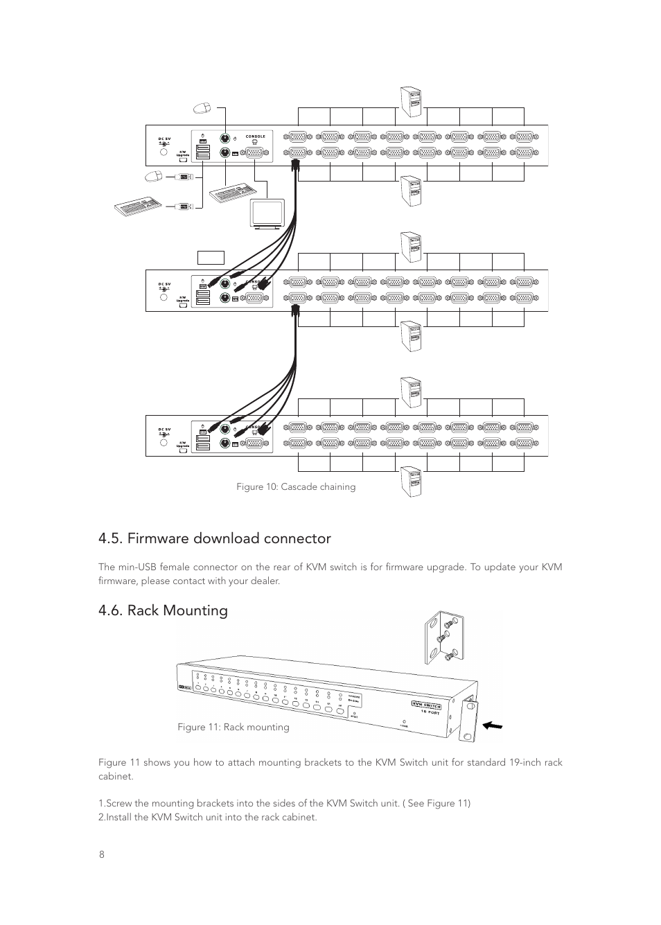 Firmware download connector, Rack mounting | Longshine LCS-K916 User Manual | Page 9 / 21