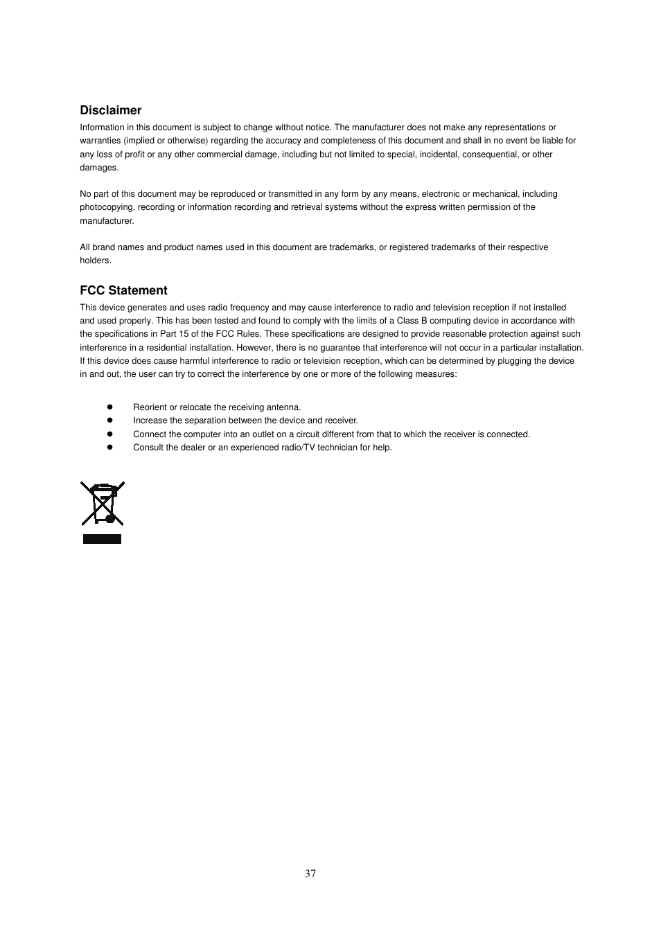 Disclaimer, Fcc statement | Longshine LCS-KL-2716M User Manual | Page 38 / 38