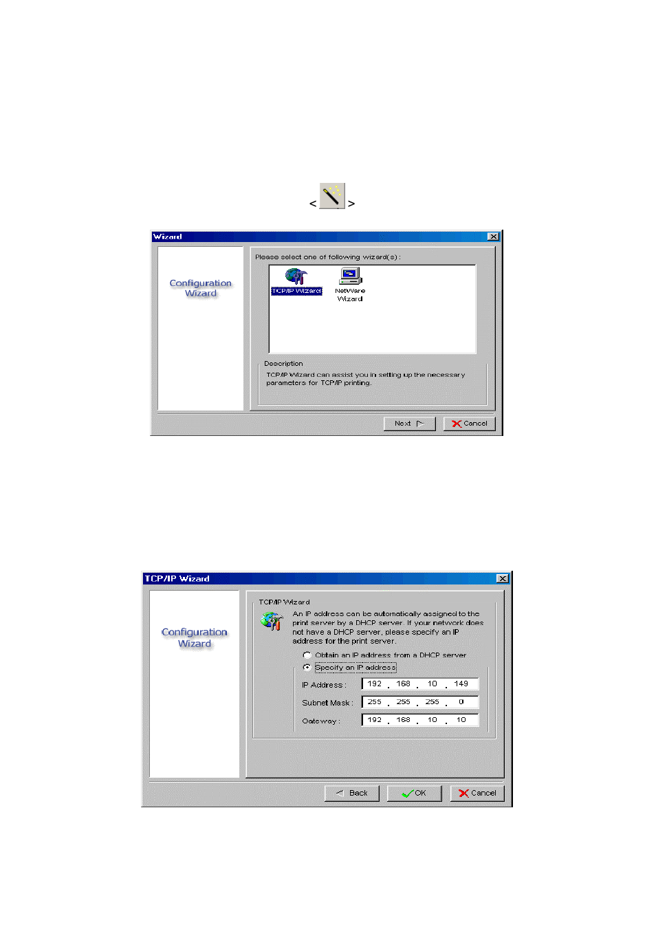 Wizard, Tcp/ip wizard, Izard | Longshine LCS-PS112 User Manual | Page 20 / 81