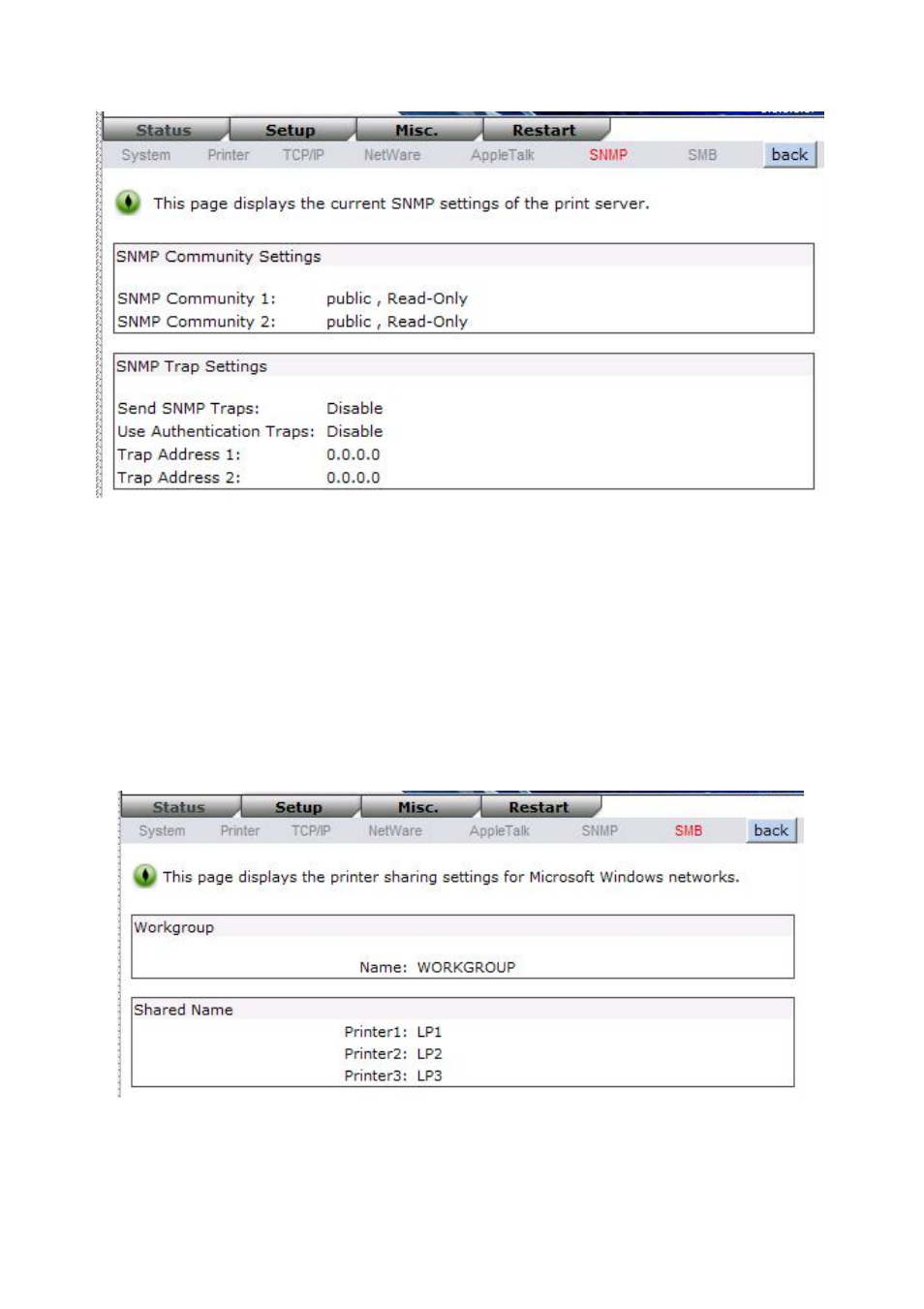 Smb status | Longshine LCS-PS112 User Manual | Page 37 / 81