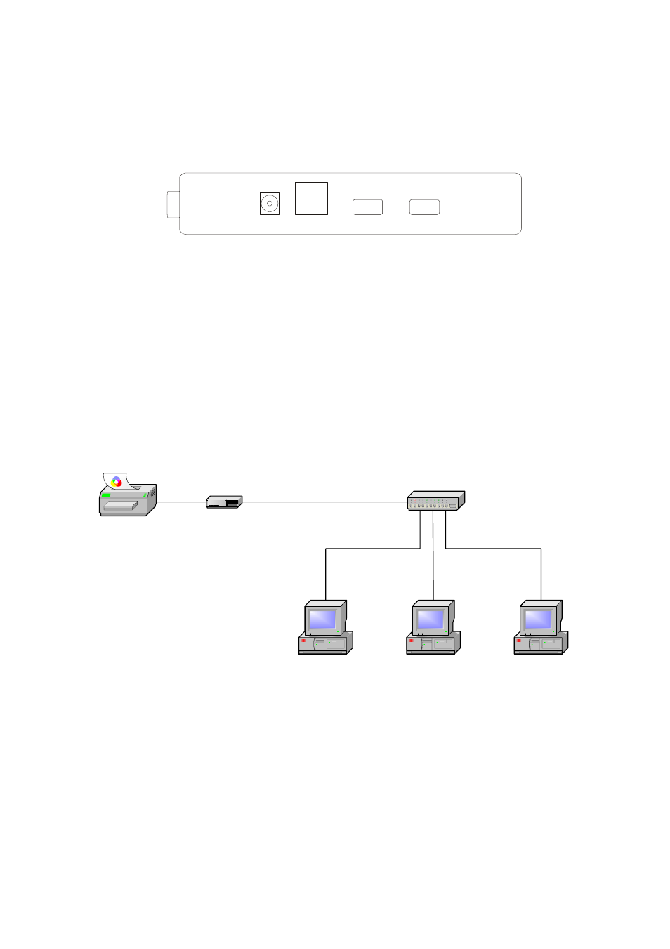 Network environment, Wired network with print server, Etwork | Nvironment, Ired, Etwork with, Rint, Erver, Rear panel | Longshine LCS-PS112 User Manual | Page 7 / 81