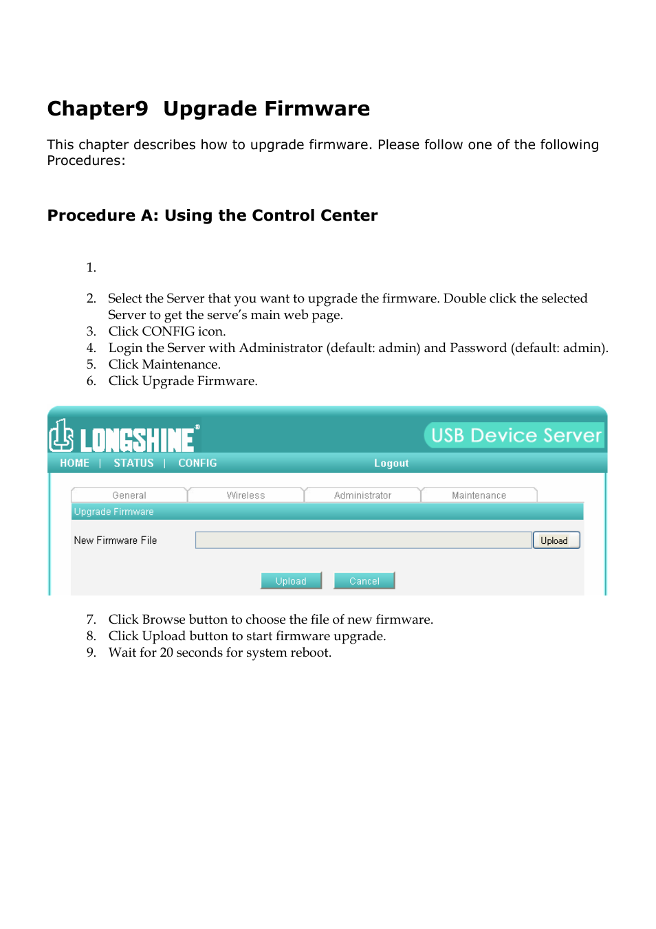 Chapter9 upgrade firmware | Longshine LCS-US204 User Manual | Page 41 / 43