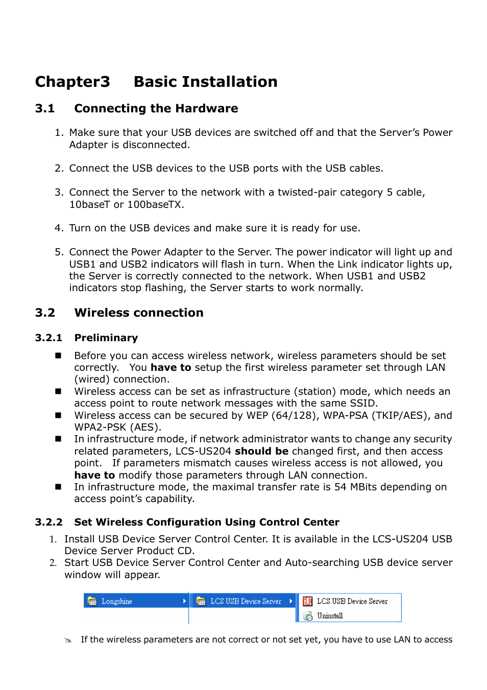 Chapter3 basic installation | Longshine LCS-US204 User Manual | Page 7 / 43