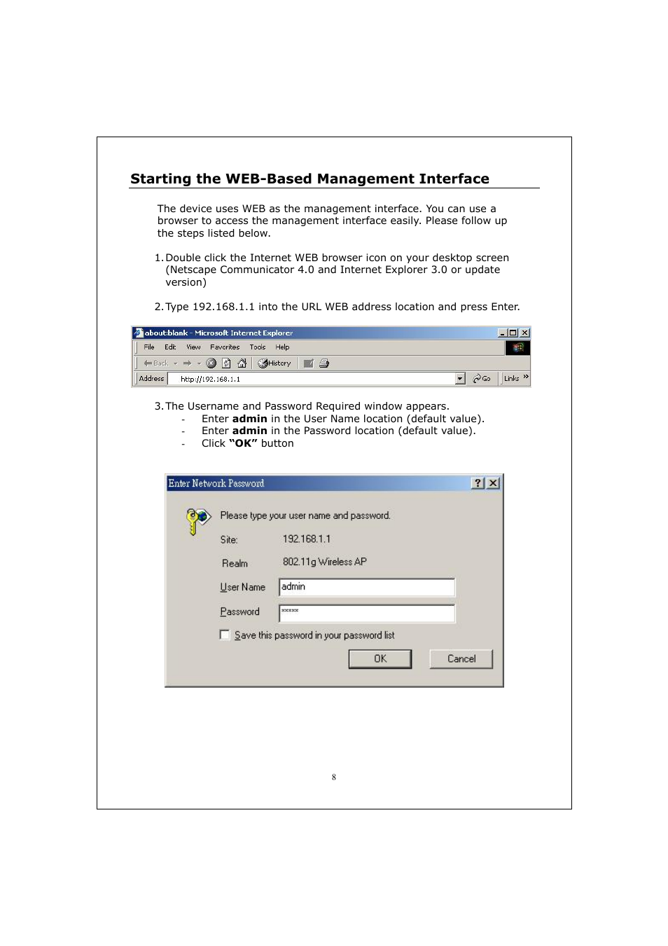 Starting the web-based management interface | Longshine LCS-WA5-45 User Manual | Page 12 / 32