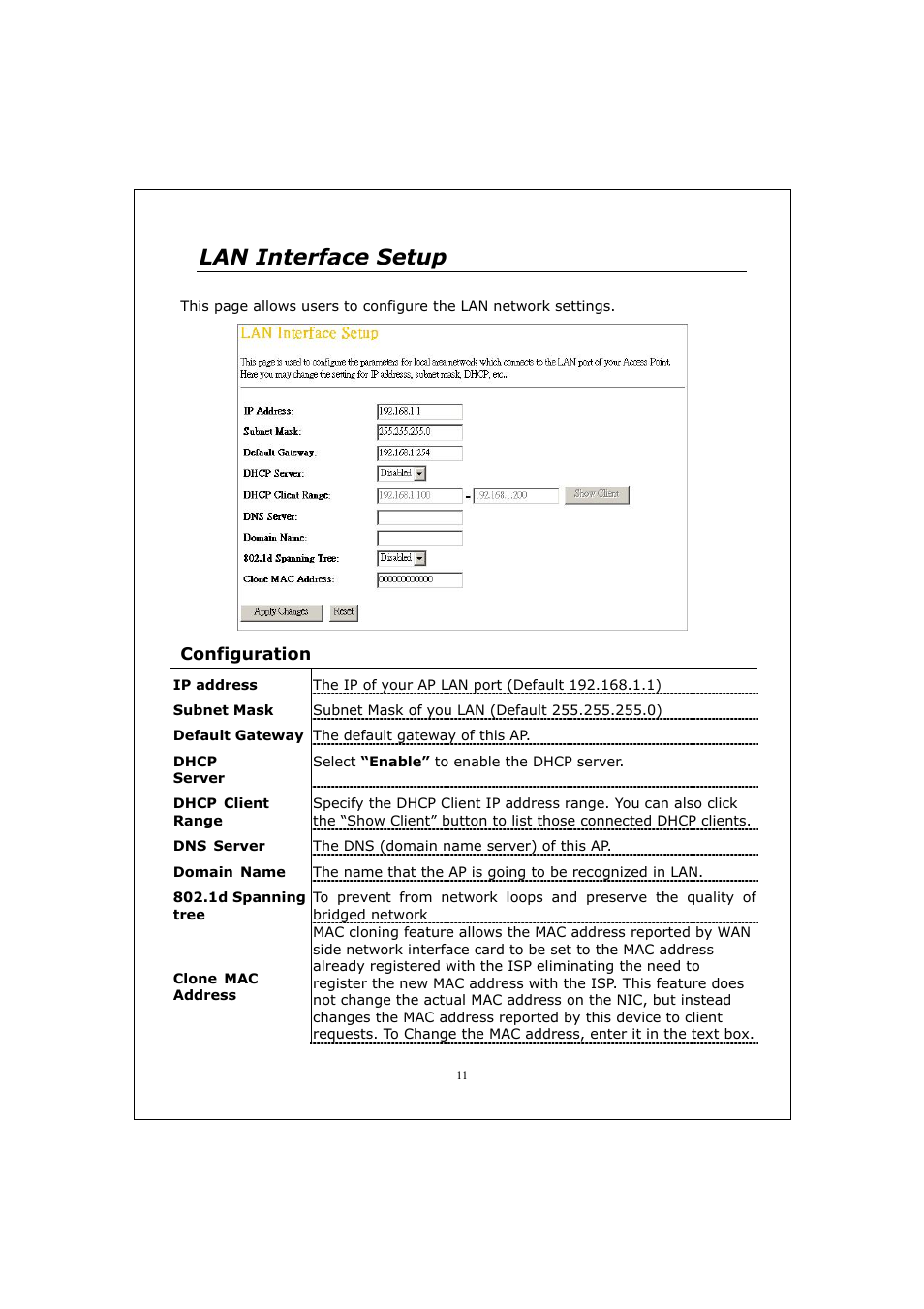 Lan interface setup | Longshine LCS-WA5-45 User Manual | Page 15 / 32