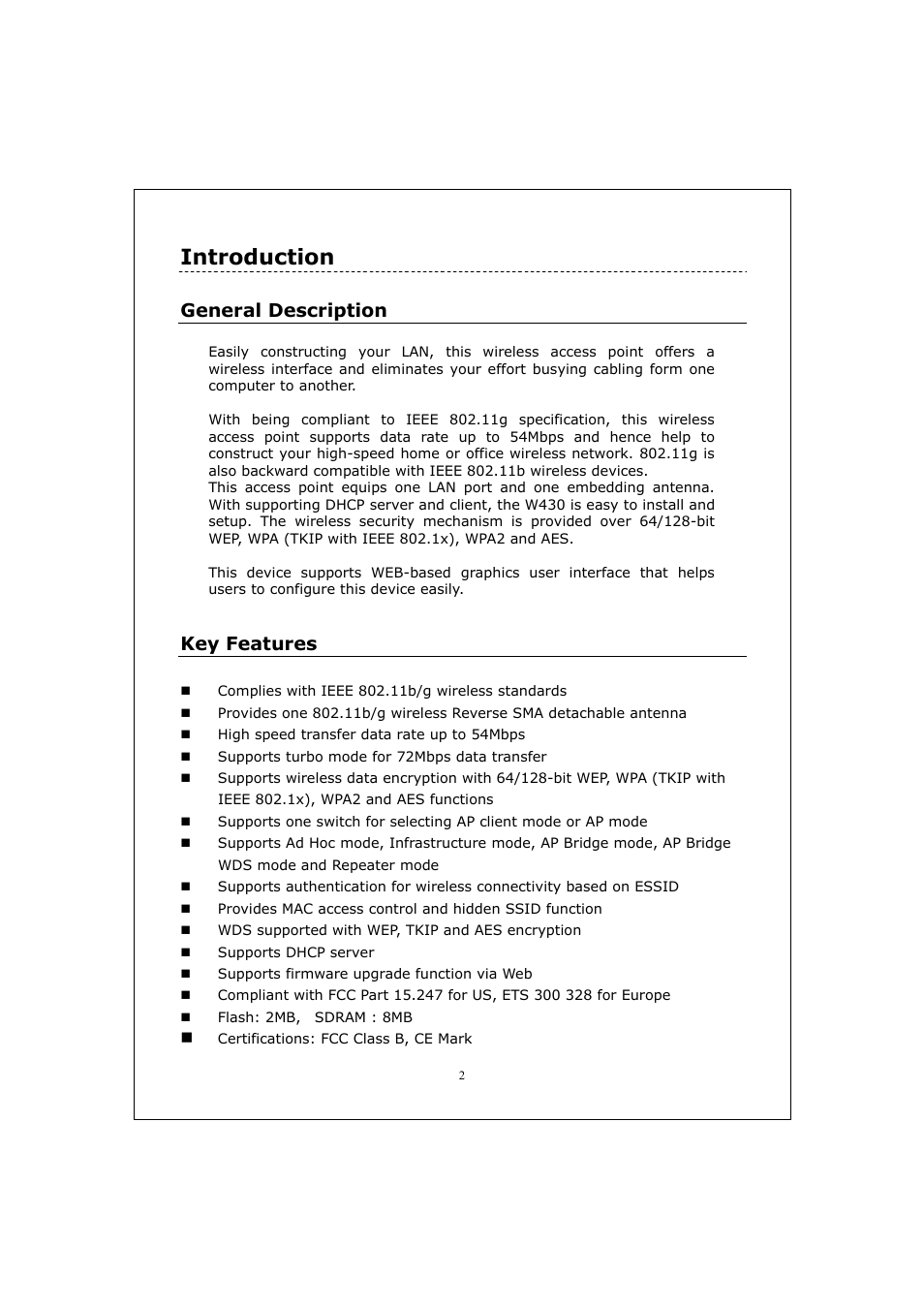 Introduction, General description, Key features | Longshine LCS-WA5-45 User Manual | Page 6 / 32