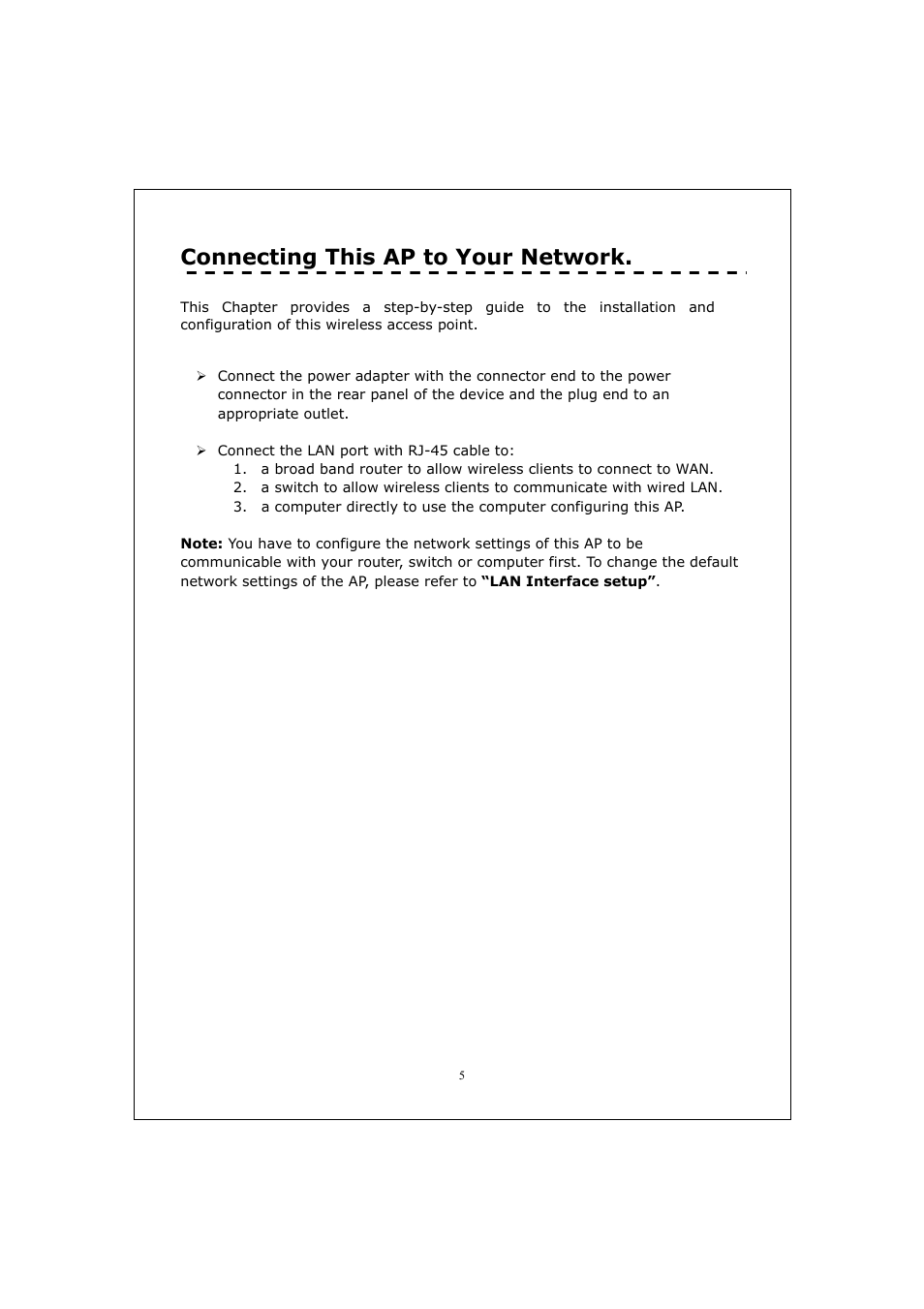 Connecting this ap to your network | Longshine LCS-WA5-45 User Manual | Page 9 / 32