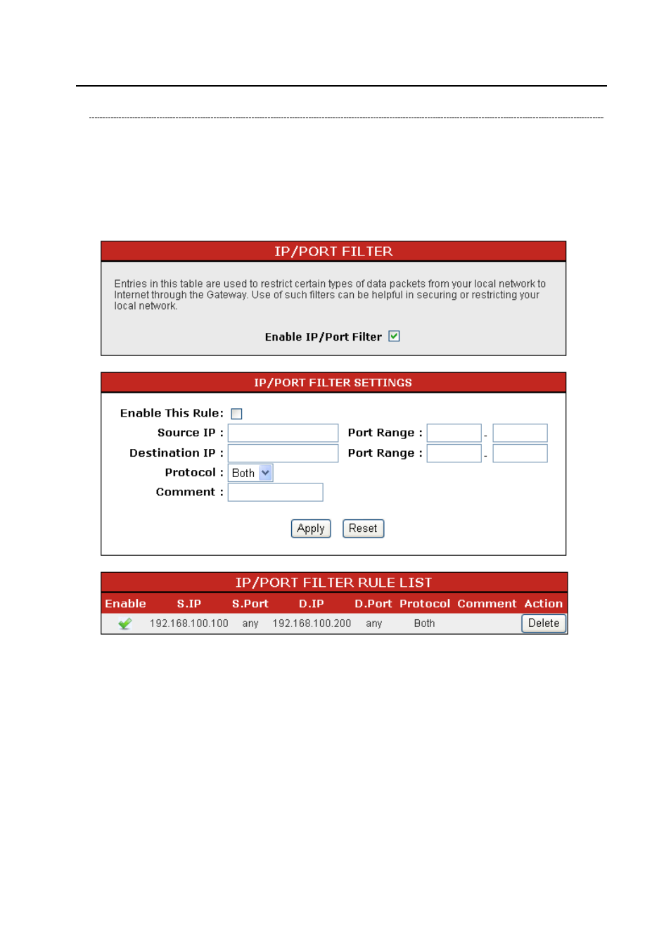 Firewall settings, Ip / port filter | Longshine LCS-WR5-3214N User Manual | Page 43 / 58