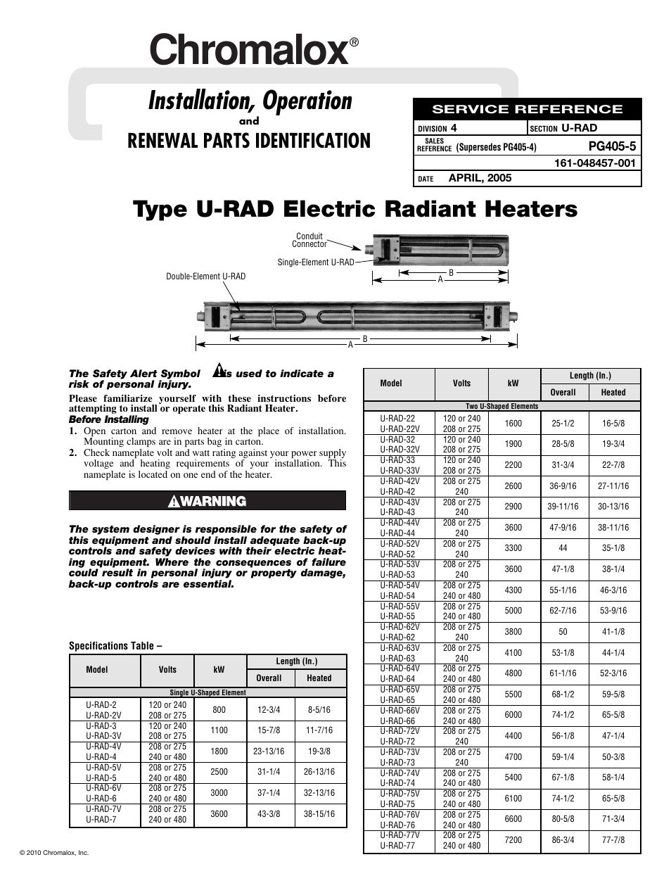 Chromalox U-RAD PG405-5 User Manual | 6 pages
