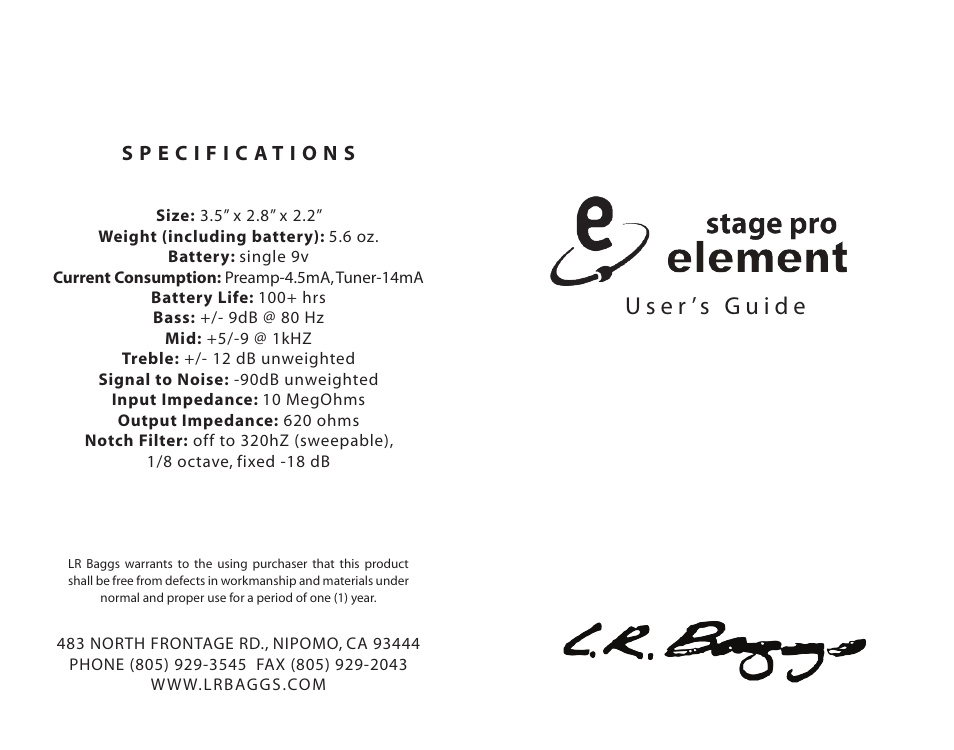 LR Baggs Stagepro Element User Manual | 2 pages