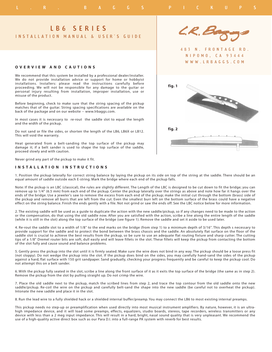 LR Baggs LB6 Series User Manual | 2 pages