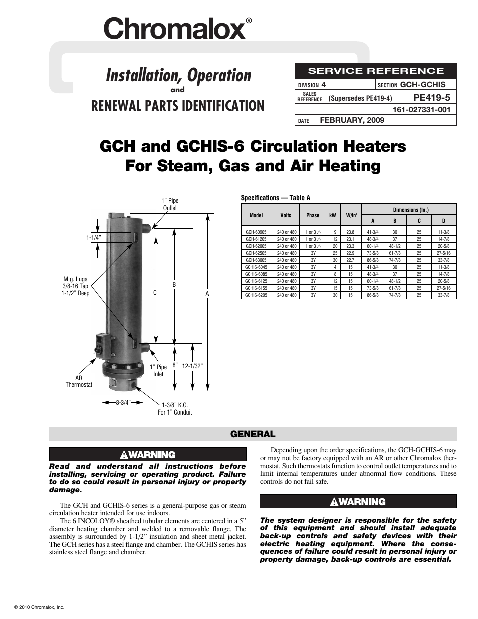 Chromalox PE419-5 User Manual | 4 pages