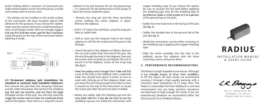 Radius | LR Baggs Radius Mandolin User Manual | Page 2 / 2