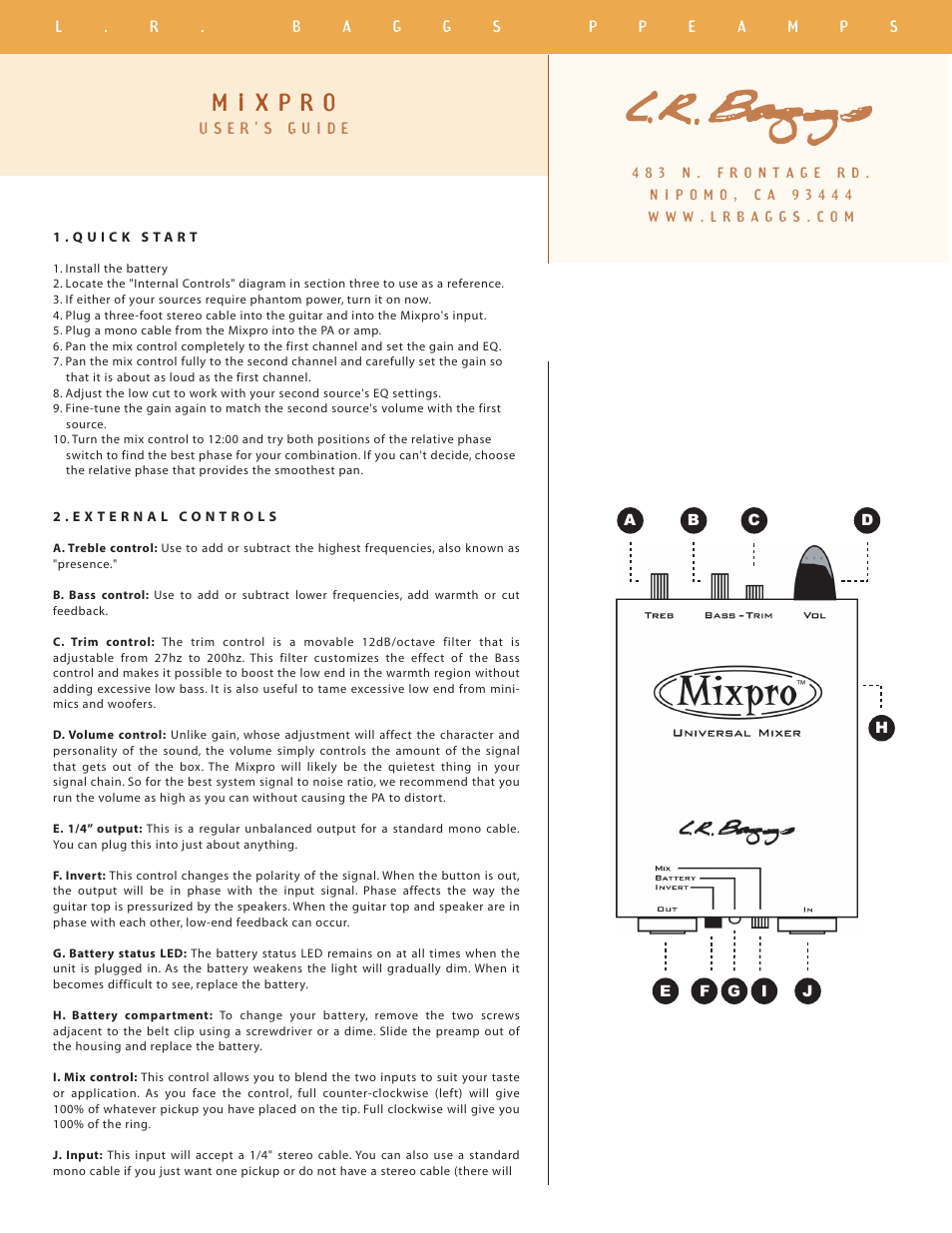 LR Baggs Mixpro User Manual | 3 pages