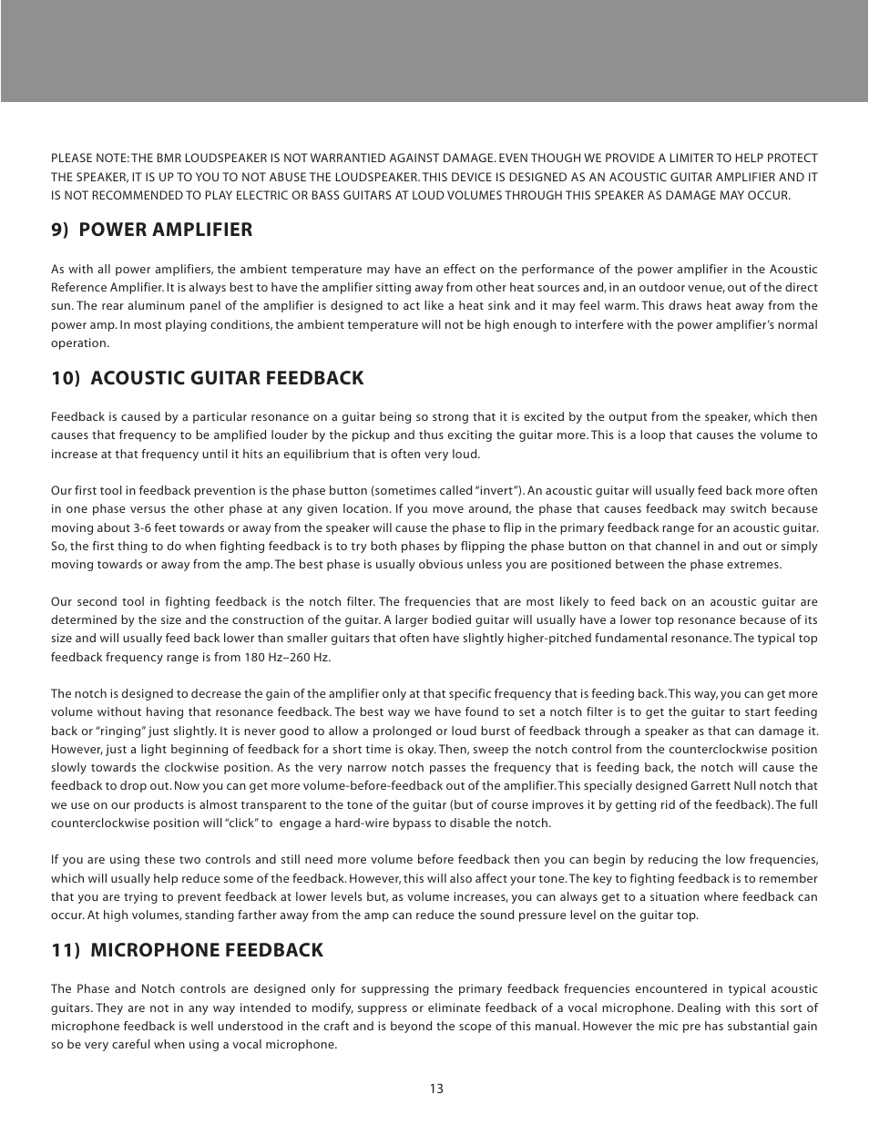 9) power amplifier, 10) acoustic guitar feedback, 11) microphone feedback | LR Baggs Acoustic Reference Amplifier User Manual | Page 16 / 20