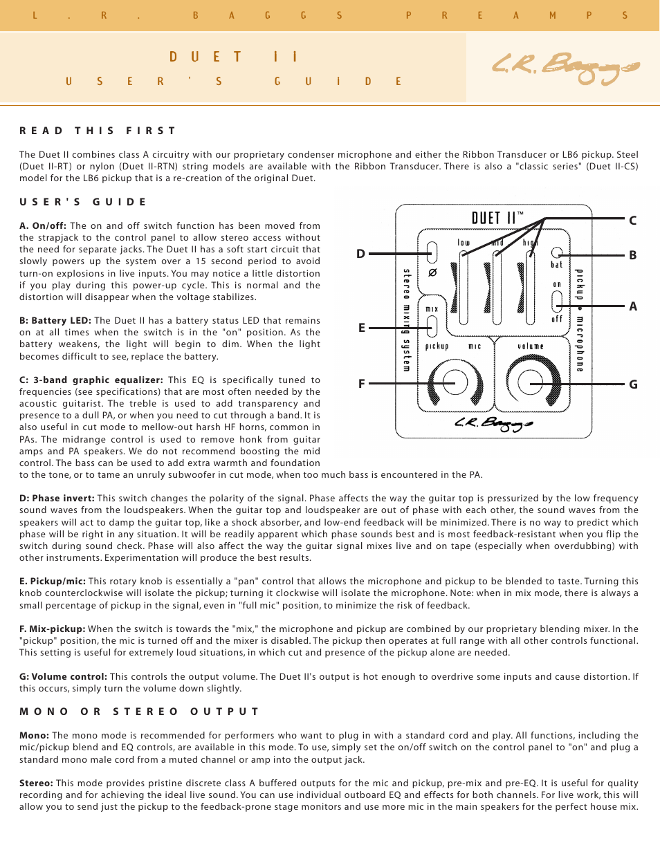 LR Baggs Duet II User Manual | 2 pages