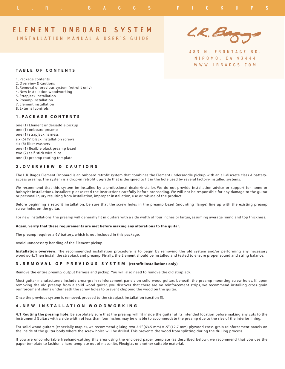 LR Baggs Element Onboard System User Manual | 3 pages