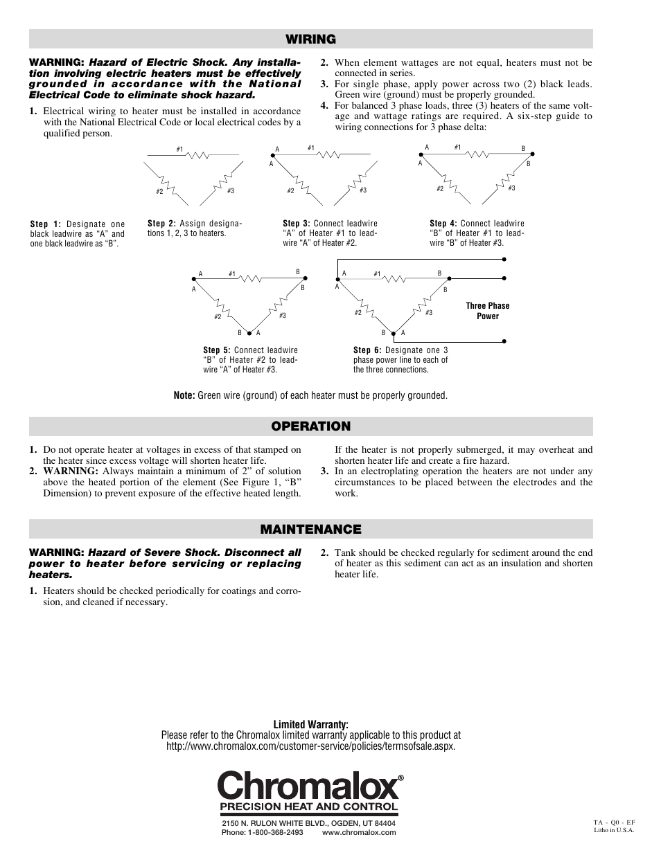Wiring, Operation, Maintenance | Chromalox PTHT-101 User Manual | Page 2 / 2