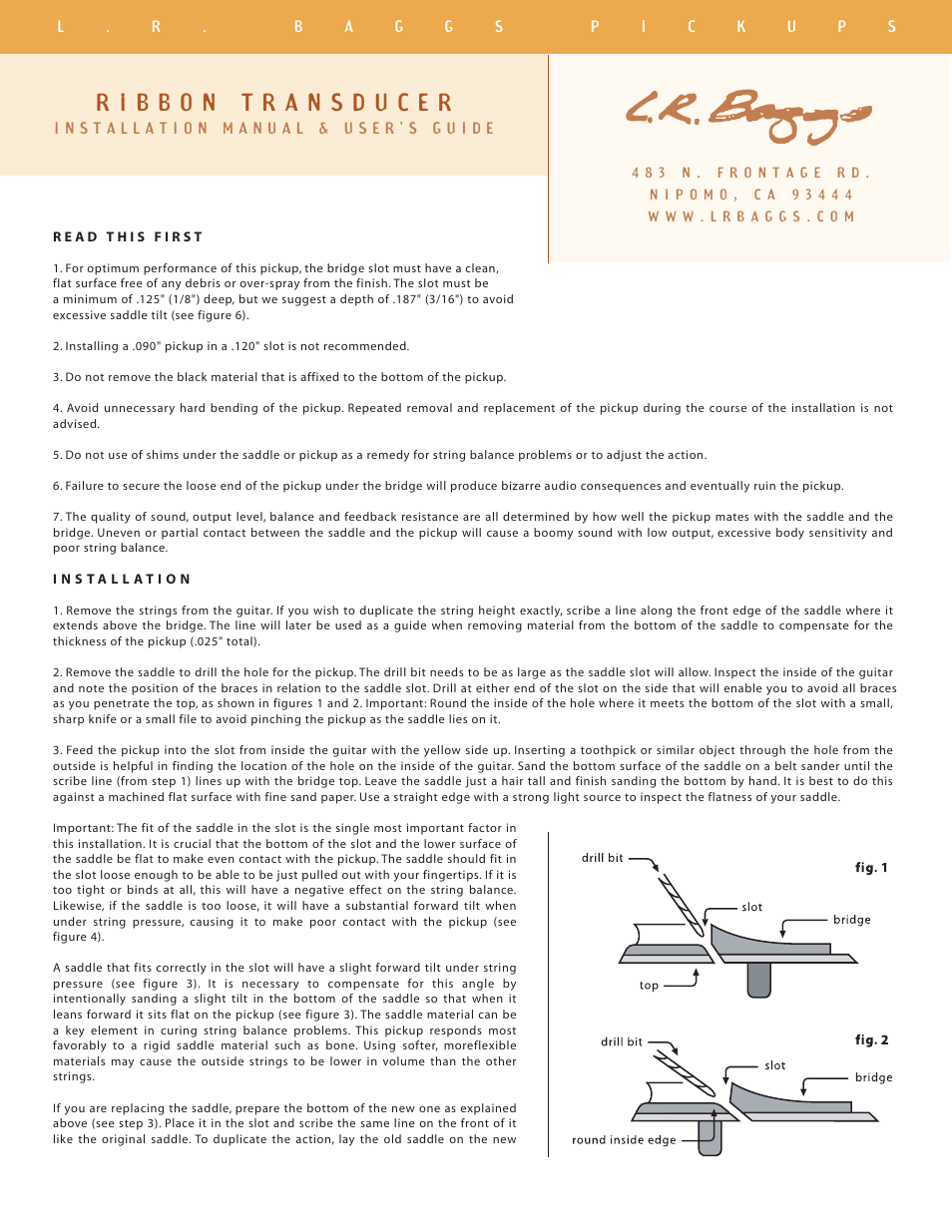 LR Baggs Ribbon Transducer User Manual | 2 pages