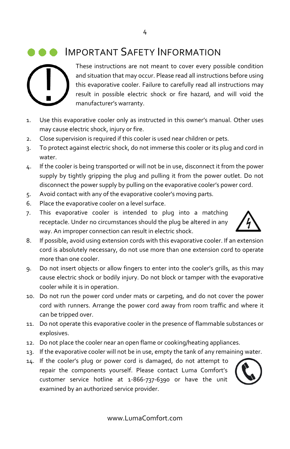 Important safety information, Mportant, Afety | Nformation | Luma Comfort EC110S Manual User Manual | Page 4 / 16