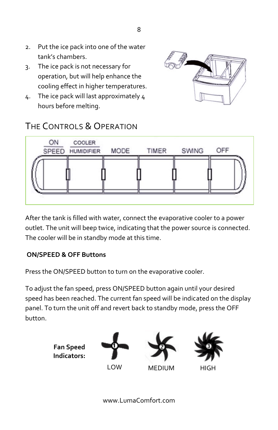 The controls & operation | Luma Comfort EC110S Manual User Manual | Page 8 / 16