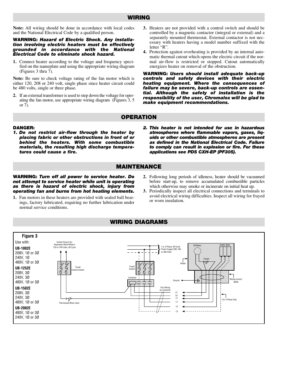 Wiring, Operation, Maintenance | Wiring diagrams | Chromalox UB-1502E User Manual | Page 2 / 6