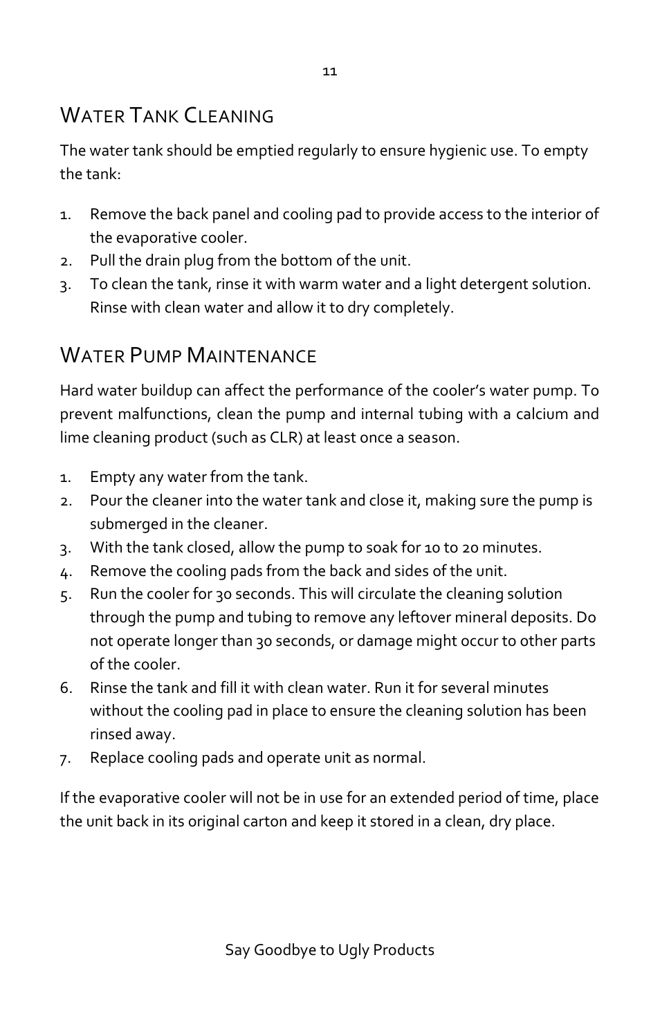 Water tank cleaning, Water pump maintenance | Luma Comfort EC220W Manual User Manual | Page 11 / 14