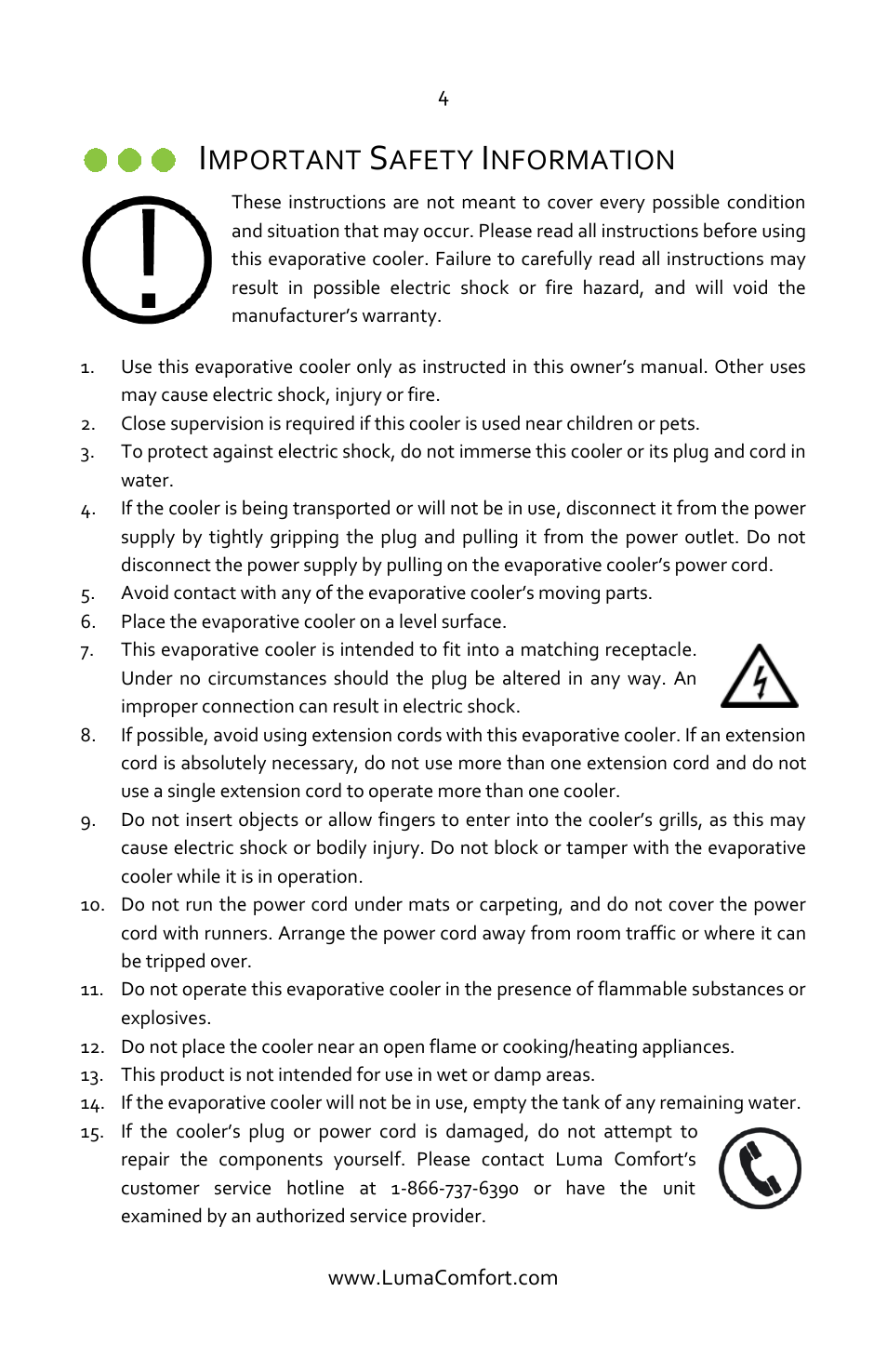 Important safety information, Mportant, Afety | Nformation | Luma Comfort EC220W Manual User Manual | Page 4 / 14