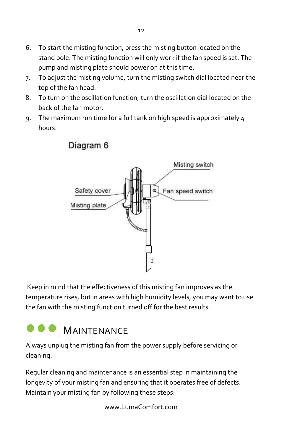 Maintenance, Aintenance | Luma Comfort MF24B Manual User Manual | Page 12 / 15