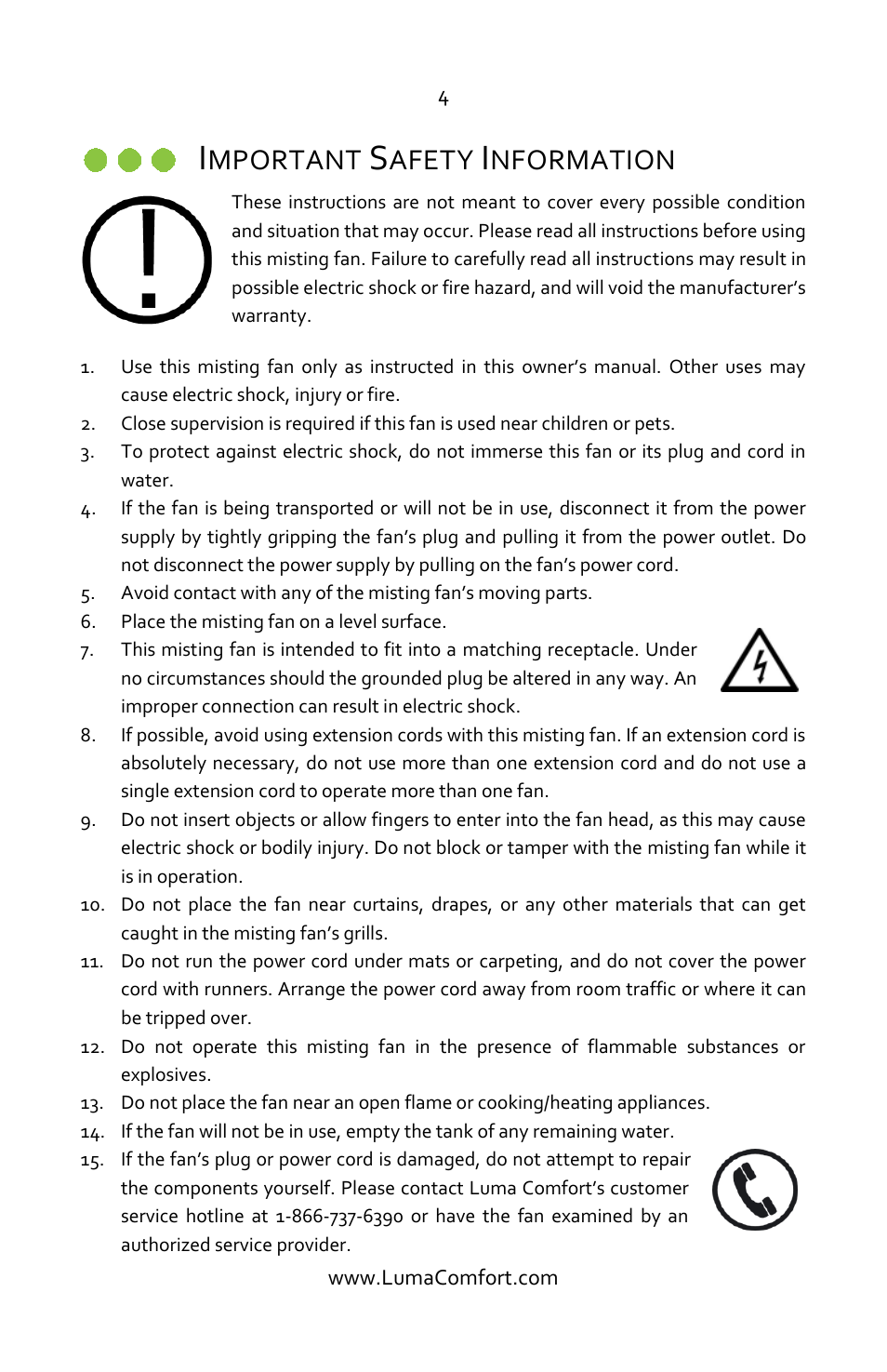 Important safety information, Mportant, Afety | Nformation | Luma Comfort MF24B Manual User Manual | Page 4 / 15